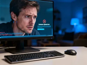 Kobieta pracująca przy laptopie w nowoczesnym biurze, symbolizująca obsługę systemów informatycznych.