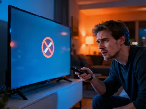 Młody mężczyzna z zdezorientowaną miną patrzy na ekran smartfona w kawiarni, ilustrując reakcję na sytuację typu „bruh”.